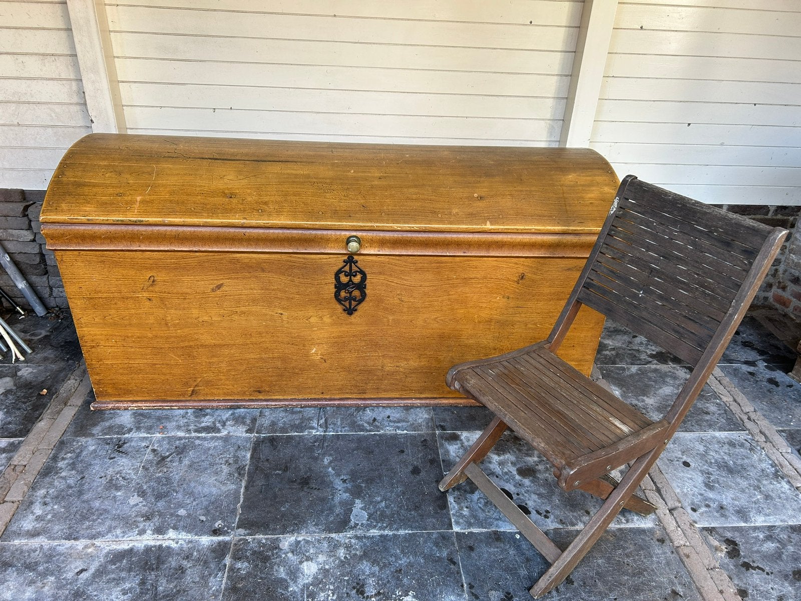Grote antieke Deense bruidskist 175x73x84 cm, Ophalen, Gebruikt, Eikenhout, 50 tot 75 cm