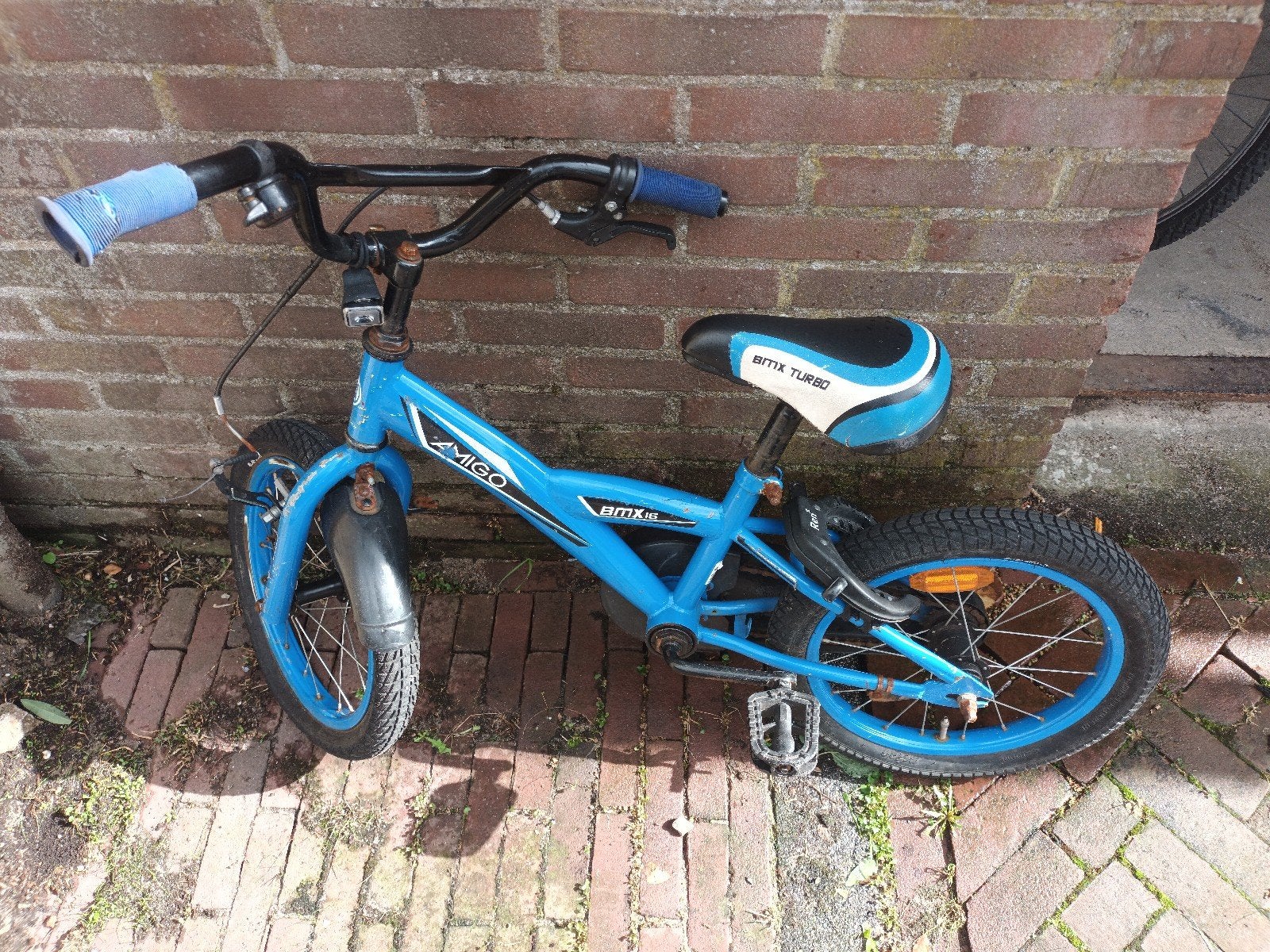Blauwe Amigo BMX Turbo kinderfiets 14 inch jongens, Fietsen en Brommers, Ophalen, Terugtraprem, Gebruikt, Minder dan 16 inch