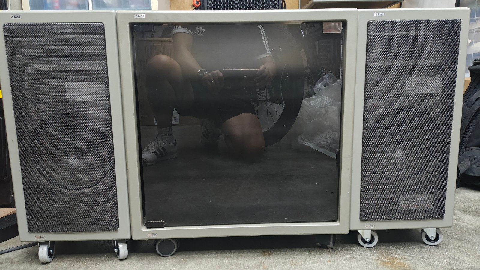 Vintage Akai Cube met 2 speakers Grey, Ophalen, Cassettedeck, Akai