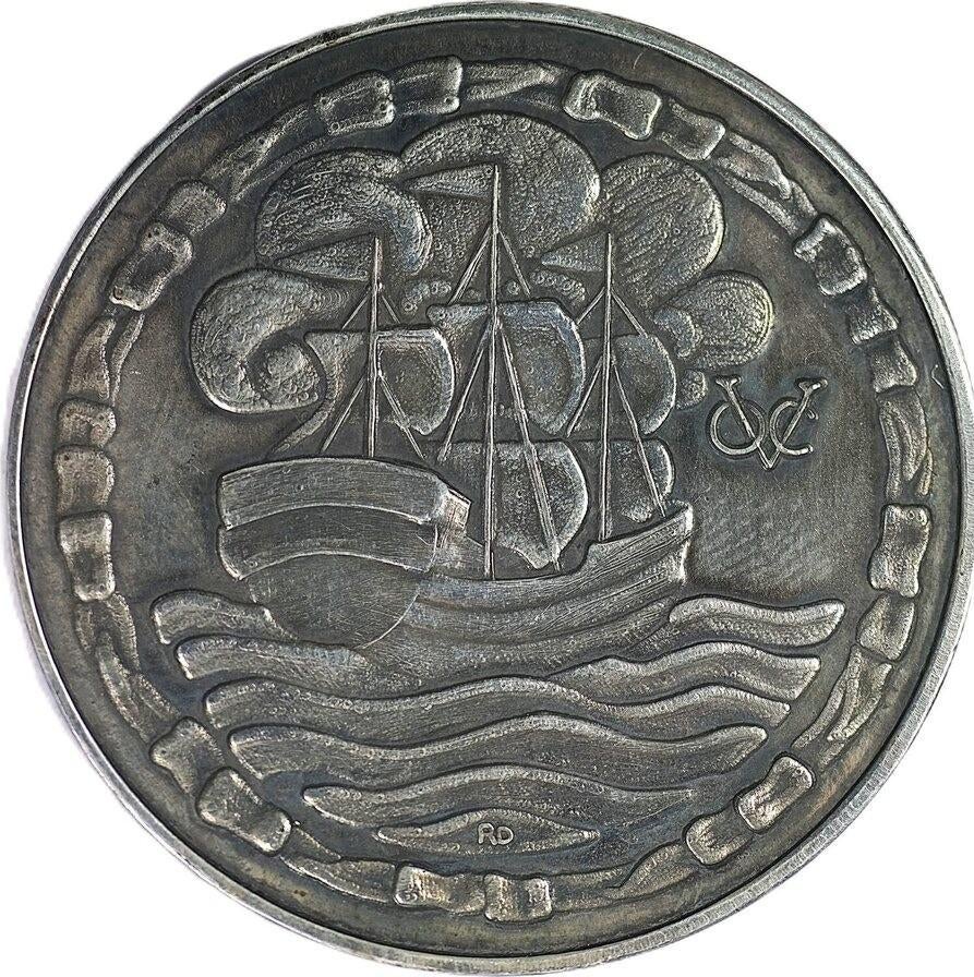 VOC penning 1986 zilver schip Hollandia, 1743 FDC, Vóór koninkrijk, Zilver, Losse munt, Overige waardes