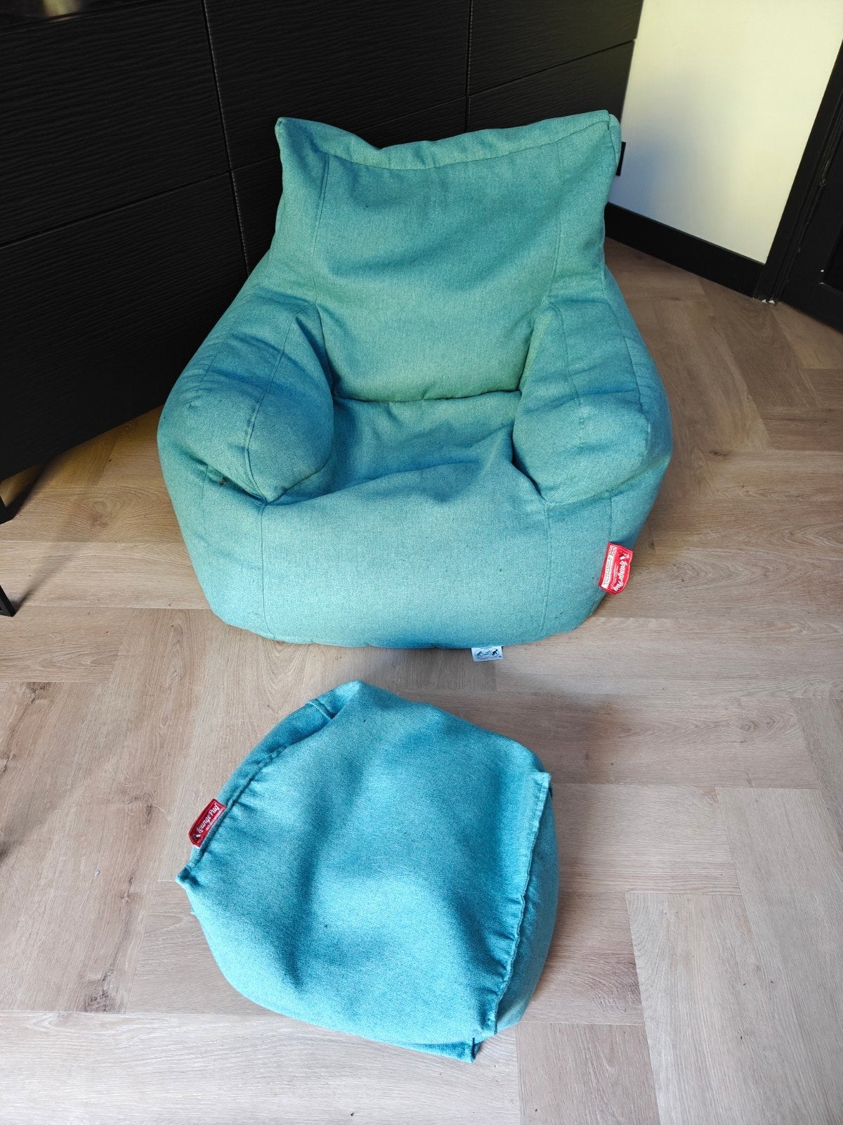 Lounge Pug Zitzak Stoel met Voetenbank - Turquoise, Ophalen, Gebruikt, Overige kleuren, Modern, Casual