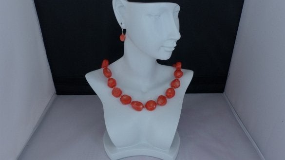 KORAAL (15-17mm) ketting/oorhanger-set, Verzenden, Nieuw, Steen of Mineraal, Met edelsteen