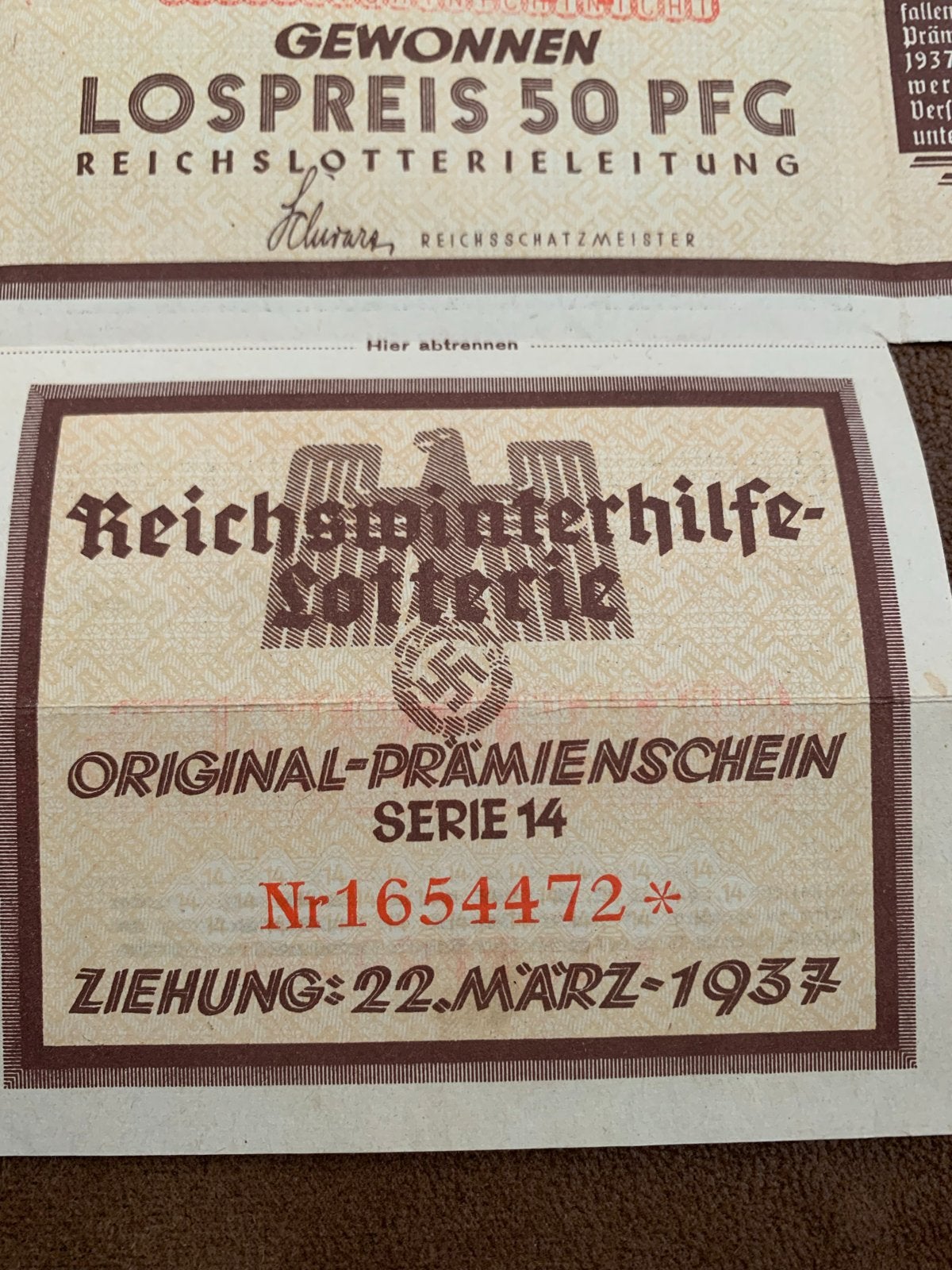 Reichswinterhilfswerk Loterijbiljet 1937 - Origineel, Ophalen of Verzenden