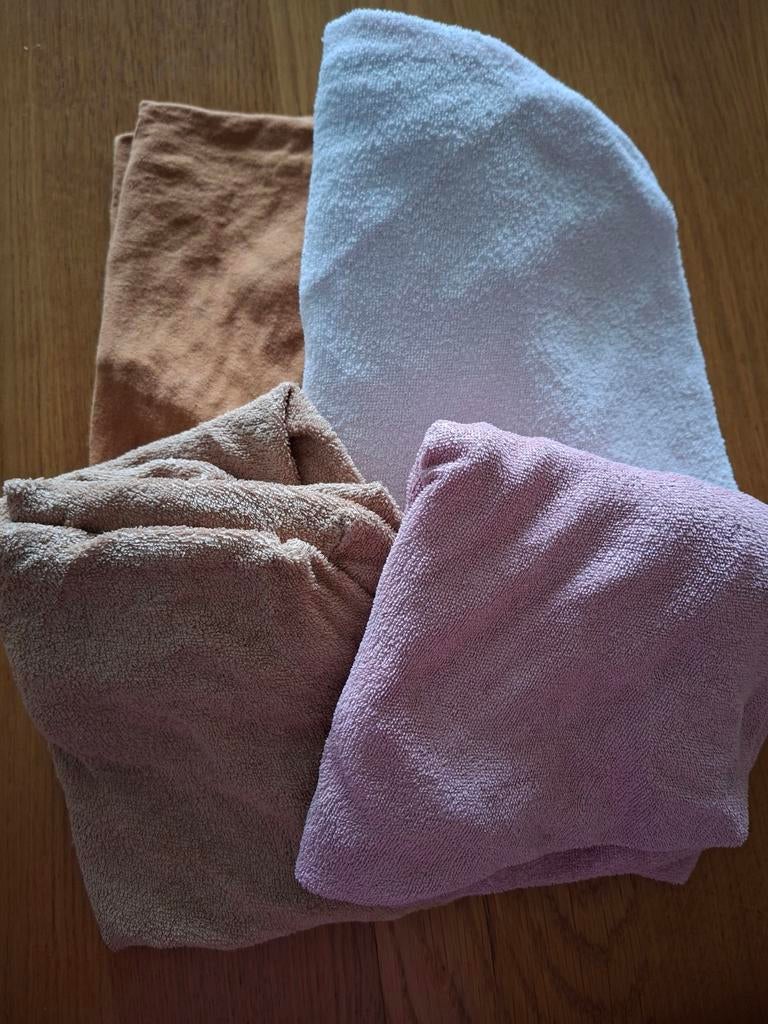 4 hoesjes voor wieg/kinderwagen matras - badstof & tricot, Ophalen of Verzenden, Gebruikt, Overige typen