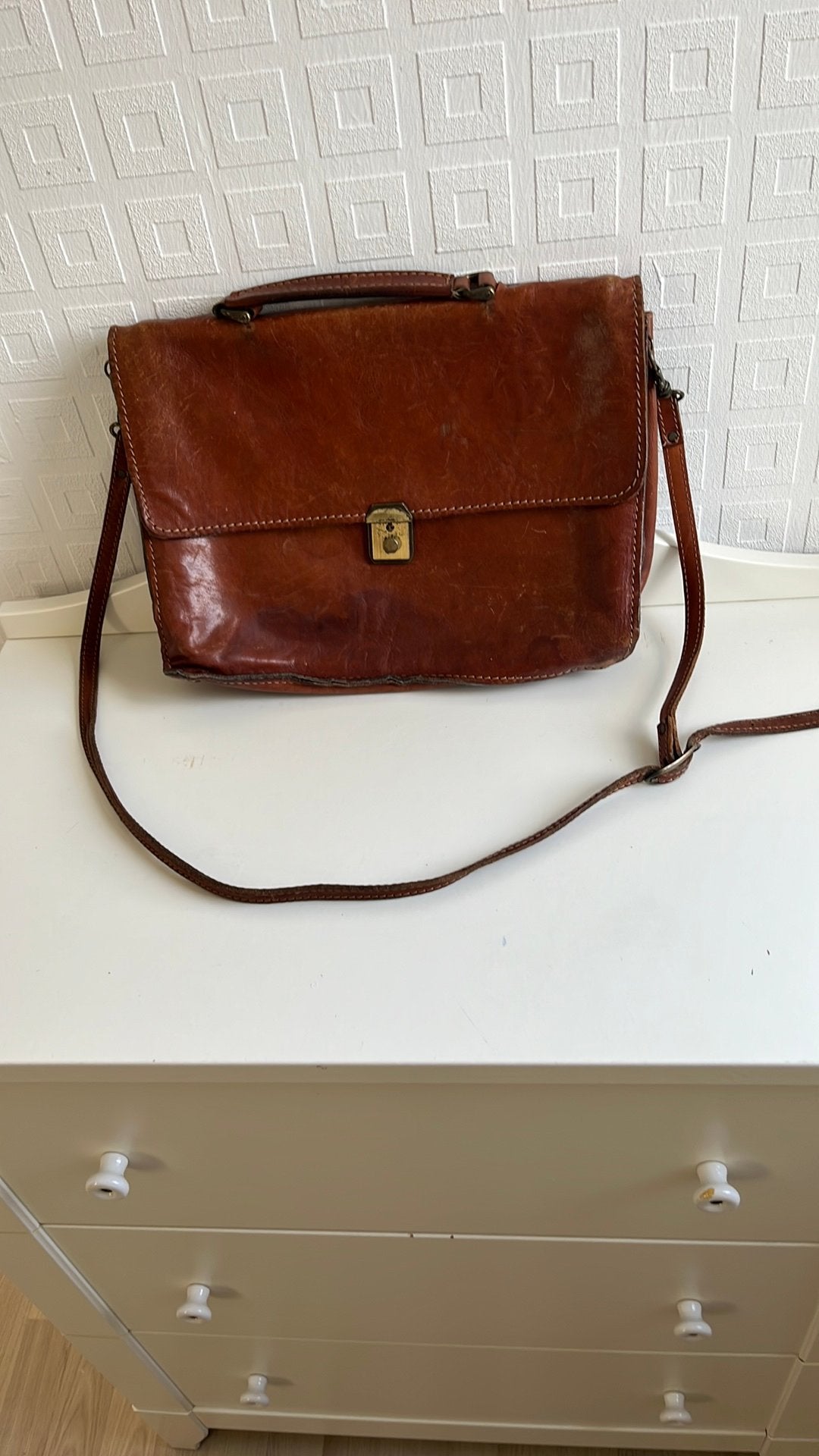 Vintage leren damestas., Sieraden, Tassen en Uiterlijk, Ophalen of Verzenden, Gebruikt, Bruin, Handtas