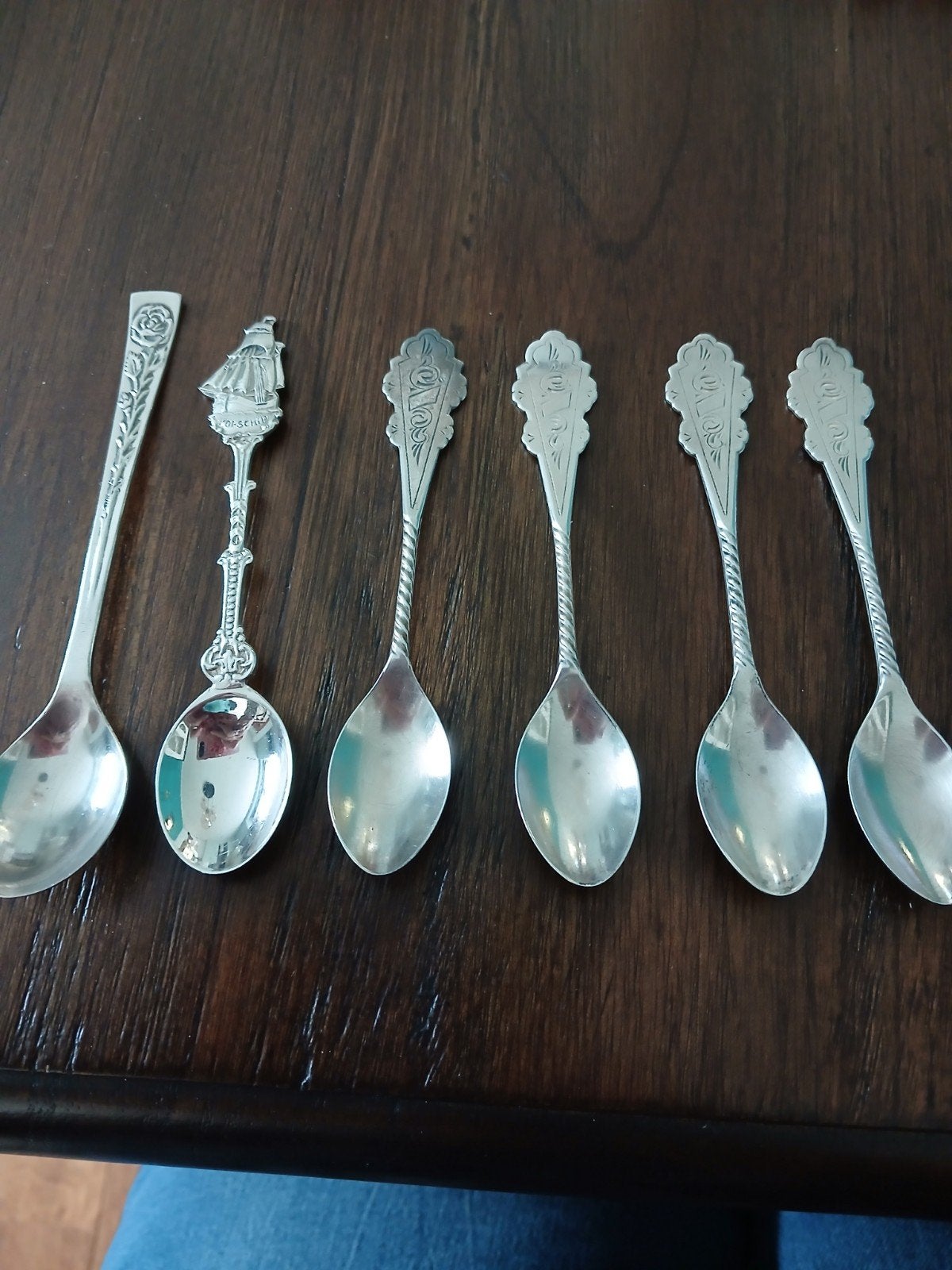 6 verzilverd lepeltjes D E, Antiek en Kunst, Ophalen of Verzenden