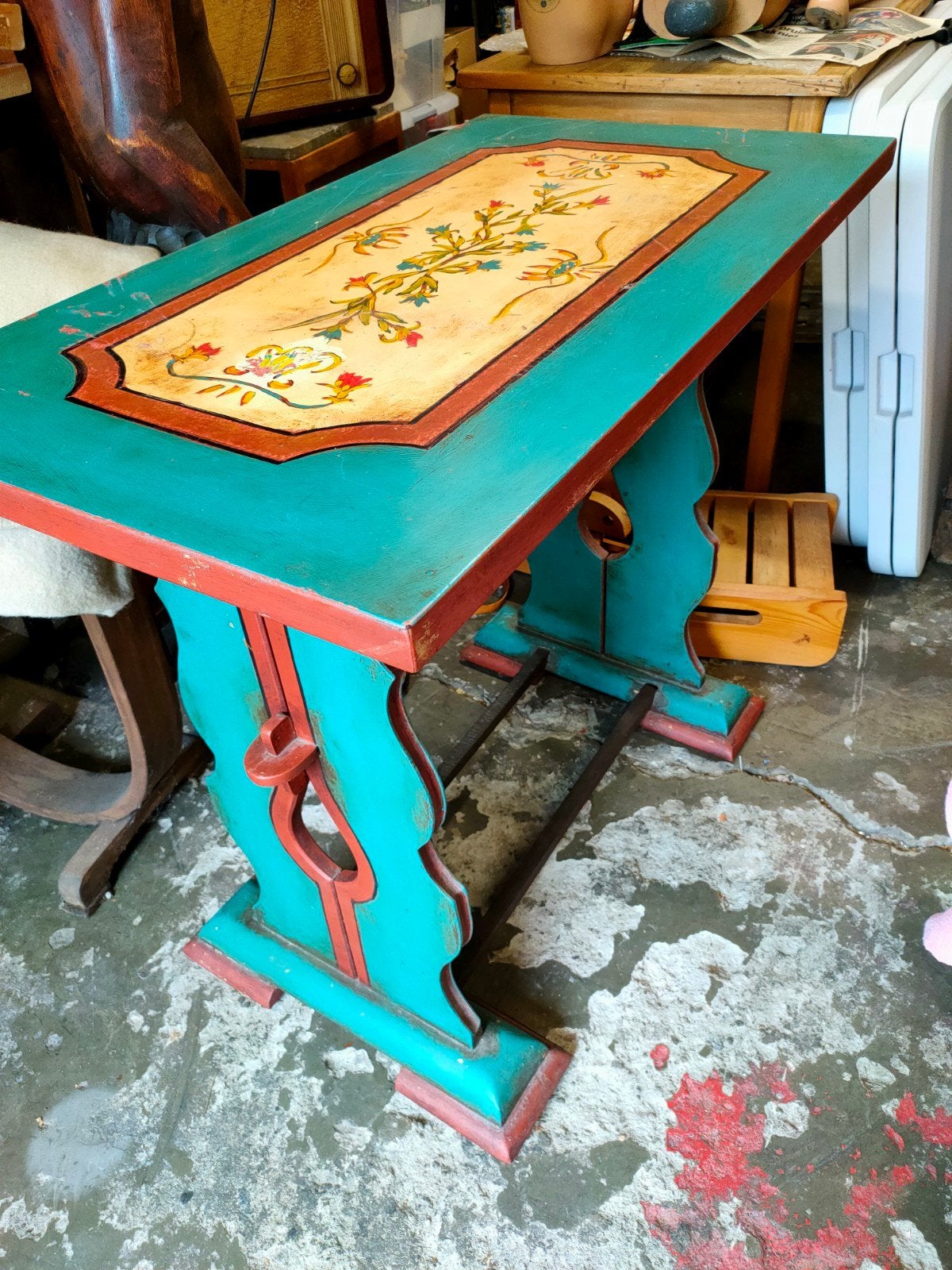 Unieke massief houten cafétafel met drankhouders, Antiek en Kunst, Verzenden
