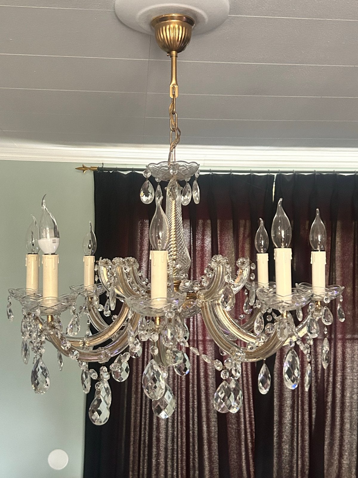 Elegante Marie Therese Kroonluchter met Kristallen, Ophalen, Gebruikt, Glas, E14 (klein)