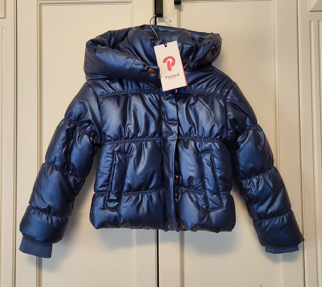 Nieuw! Persival metallic winterjas, blauw, maat 104/110, Kinderen en Baby's, Kinderkleding | Maat 104, Persival, Meisje, Nieuw
