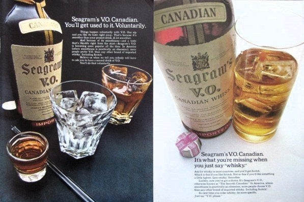 5 vintage advertenties reclames Seagram whisky 1969-71, Ophalen of Verzenden, Gebruikt, Overige typen