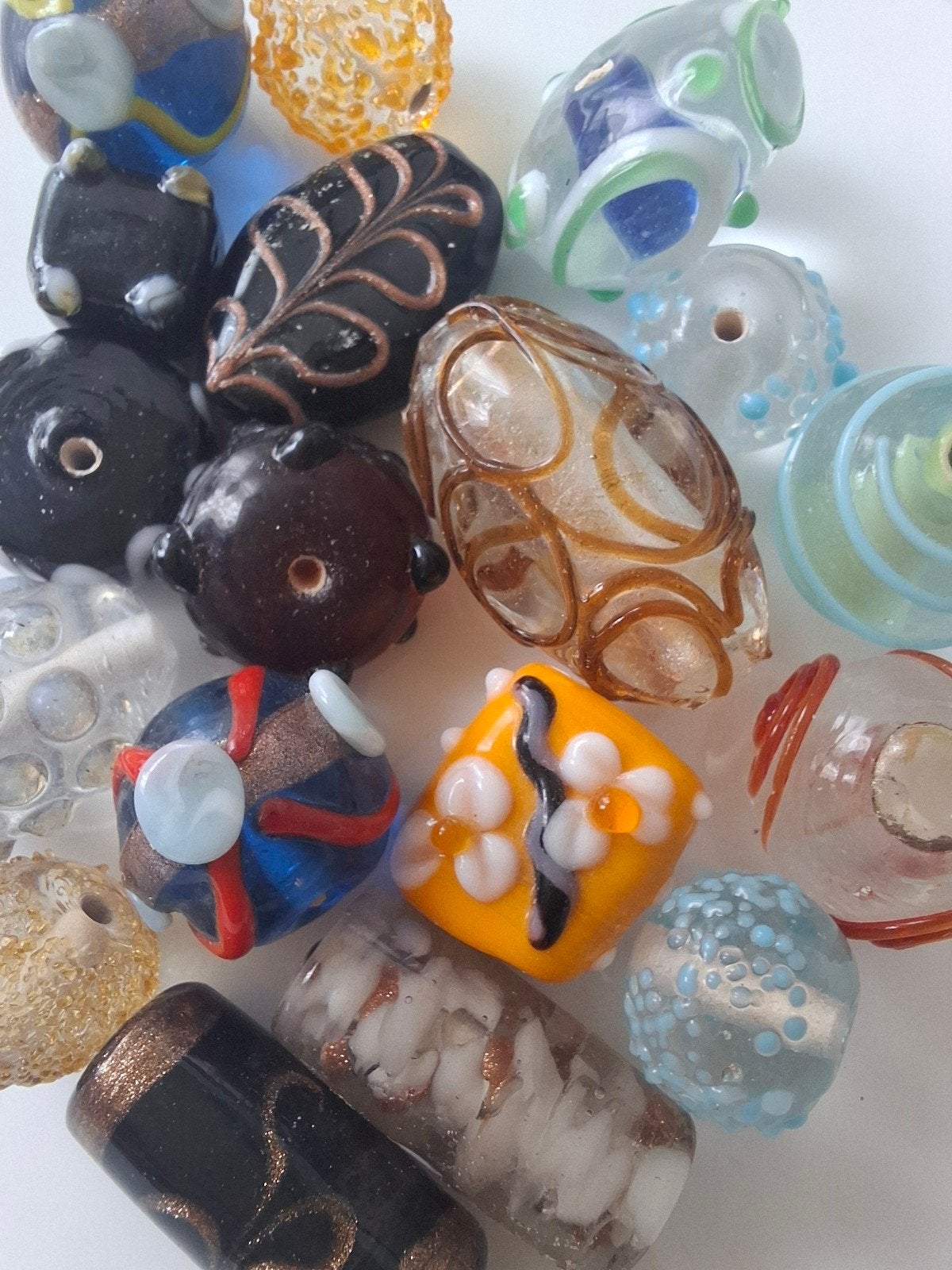 18 stuks lampwork glaskralen partij kralen bruin blauw, Kraal, -, -, Nieuw