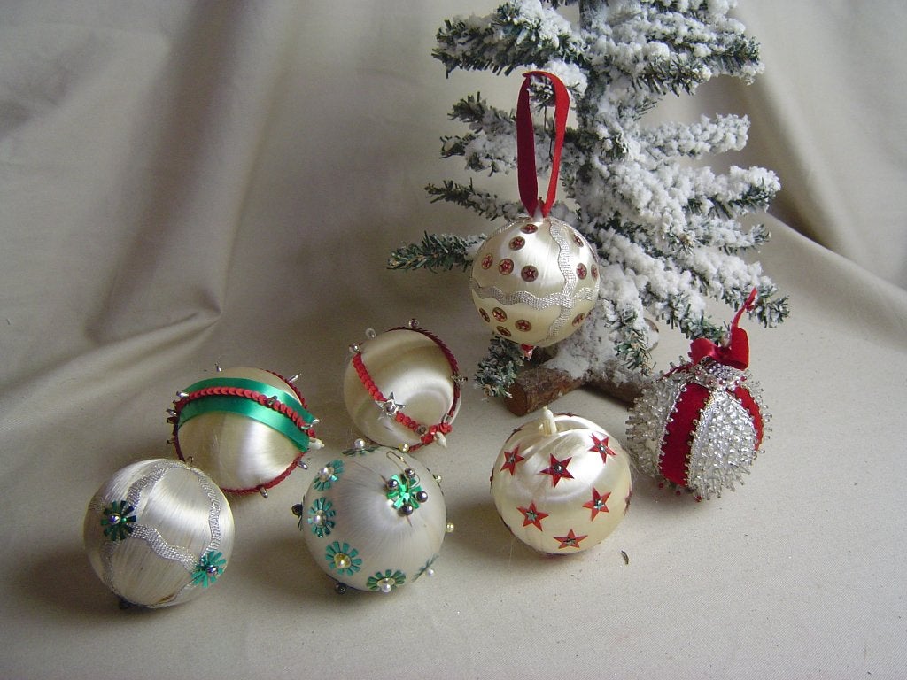 Vintage glansdraadballen kerstballen, Ophalen of Verzenden, Gebruikt