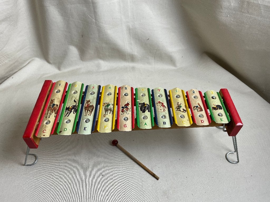 Vintage kinderxylofoon met dierenafbeeldingen, Ophalen of Verzenden