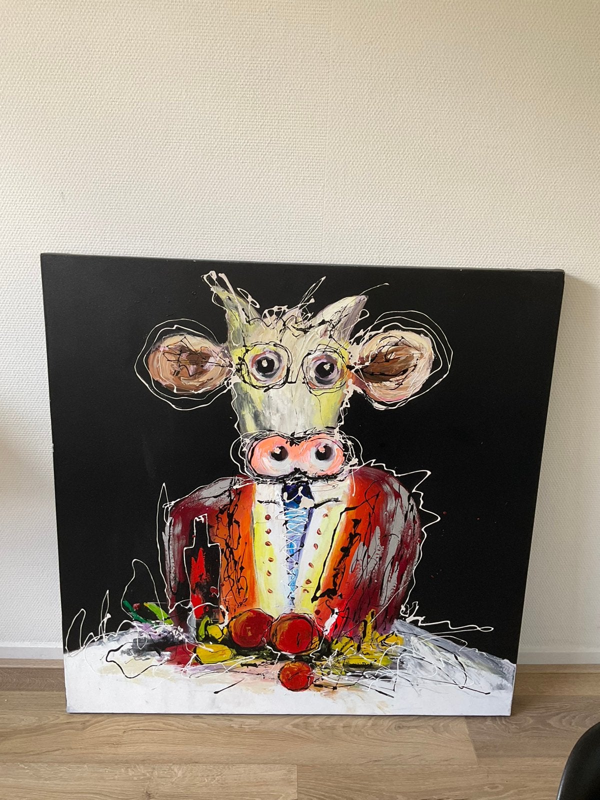 Schilderij Cobra Art Company (Koe in Pak) 100x100cm, Ophalen