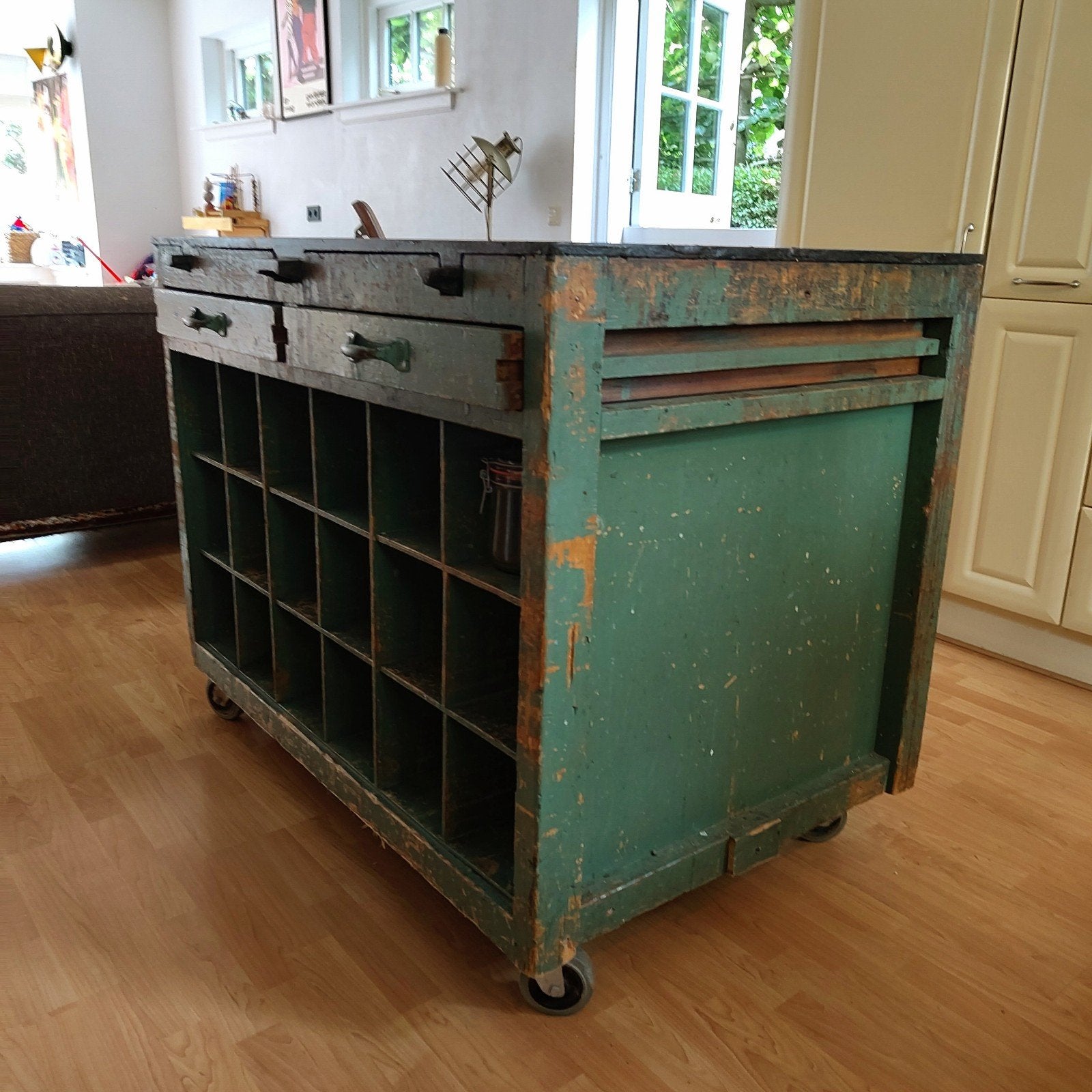 Vintage industrieel keukenblok/kookeiland/werkbank, Ophalen