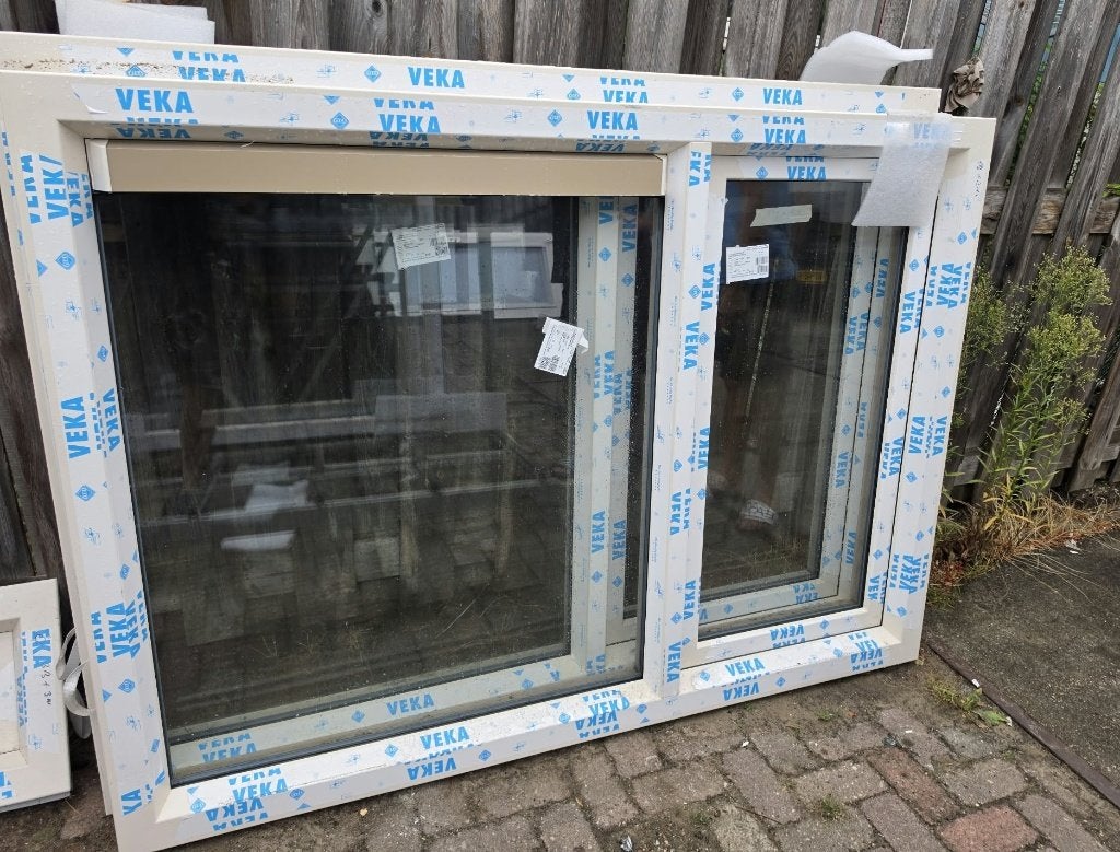 dubbelraam NIEUW deel vast/deel draaikiep Veka NL glas HR++, Ophalen, Kunststof, Raamkozijn, Nieuw