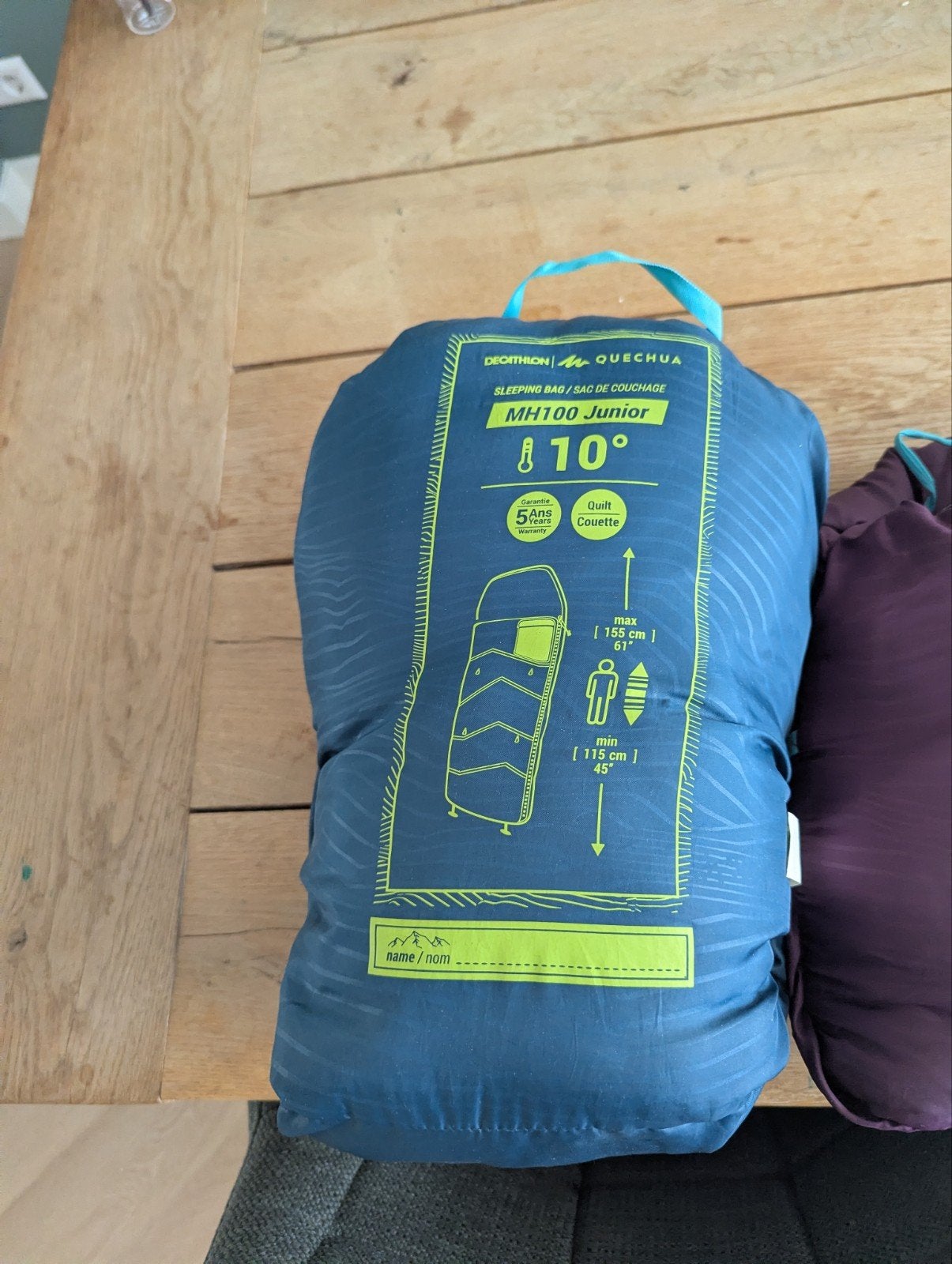 2x Quechua MH100 Junior Slaapzak Decathlon (Paars & Groen), Caravans en Kamperen, Slaapzakken, Ophalen, Gebruikt