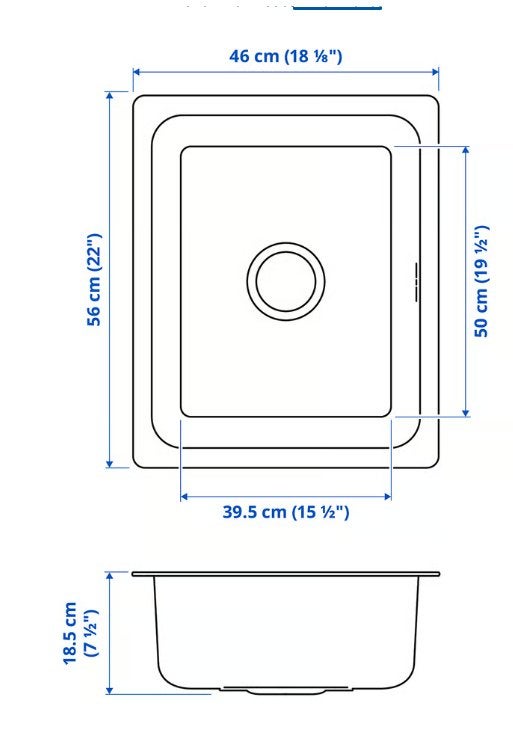 IKEA HILLESJÖN inbouwspoelbak RVS 56x46 cm - nieuw in doos, Ophalen, Nieuw