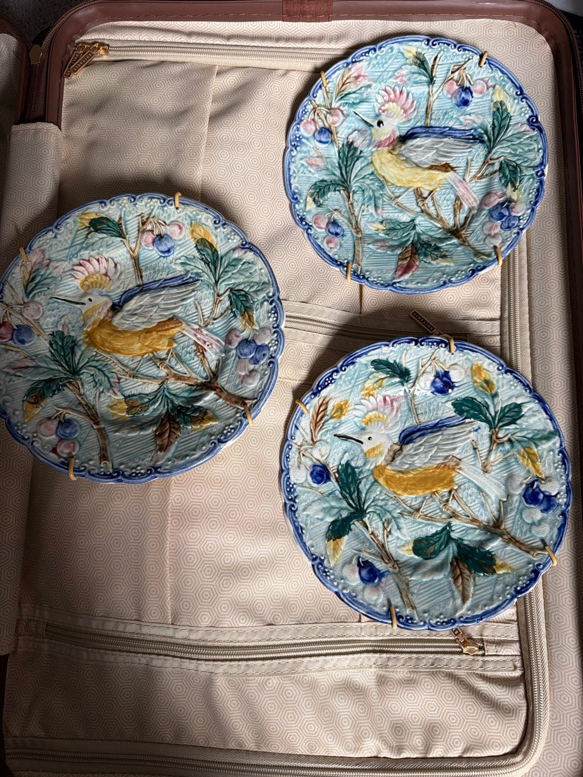 Set van 3 antieke majolica vogelborden, Antiek en Kunst, Ophalen of Verzenden