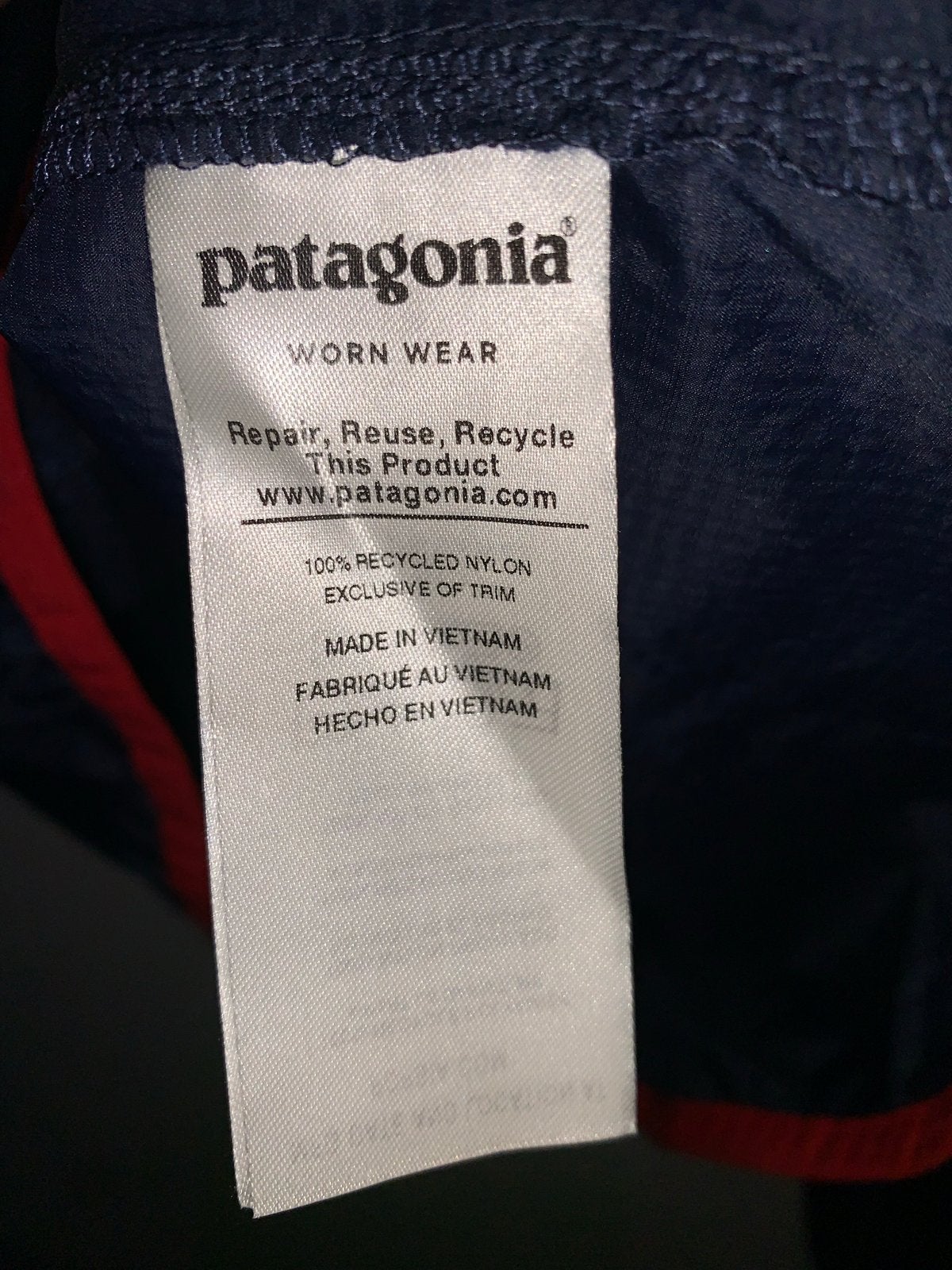 Patagonia Worn Wear Anorak Jas - Donkerblauw met Rood, Ophalen of Verzenden, Zo goed als nieuw, Maat 48/50 (M), Blauw