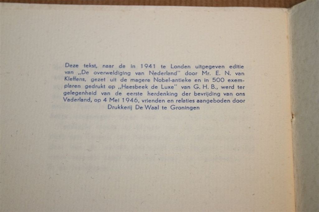 Zeldzaam boekje Wilhelmina 1946 - Oplage 500 ex. - WOII, Ophalen of Verzenden, Tweede Wereldoorlog, Gelezen, Overige onderwerpen