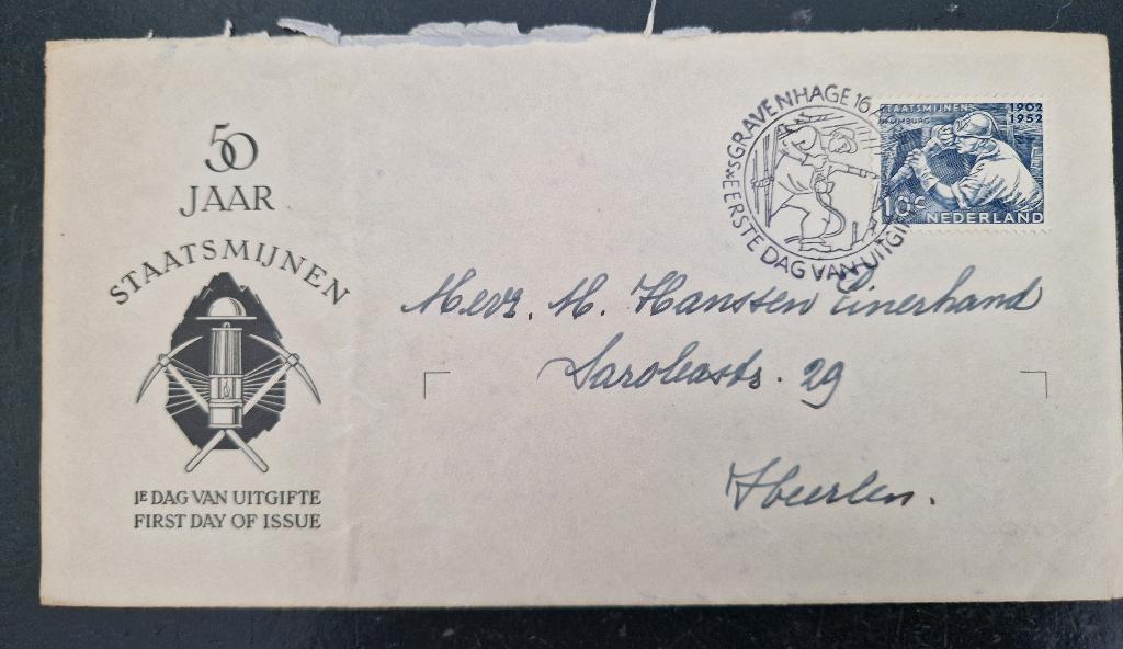 Nederland 1951 - FDCE8 - Staatsmijnen  - open gesneden, Postzegels en Munten, Verzenden, Na 1940