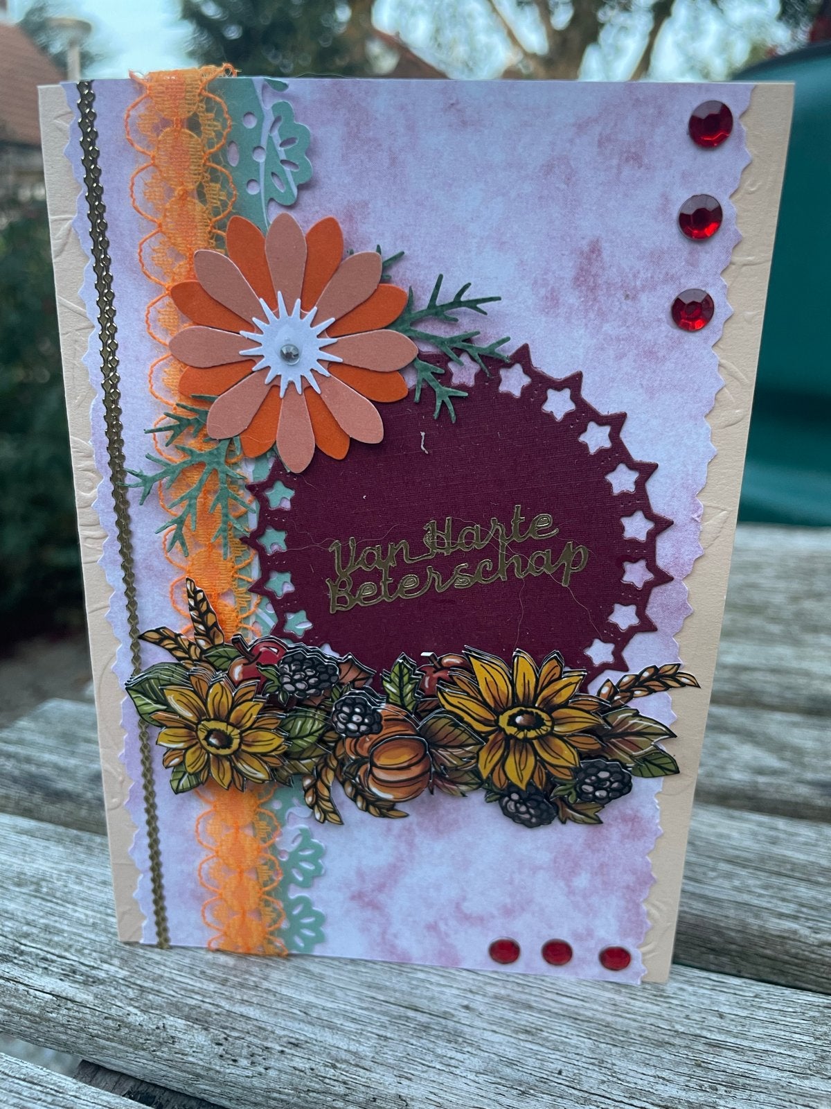 Handgemaakte Beterschapskaart met Bloemen en Bladeren, Hobby en Vrije tijd, Verzenden, Nieuw, Overige thema's, Overige typen