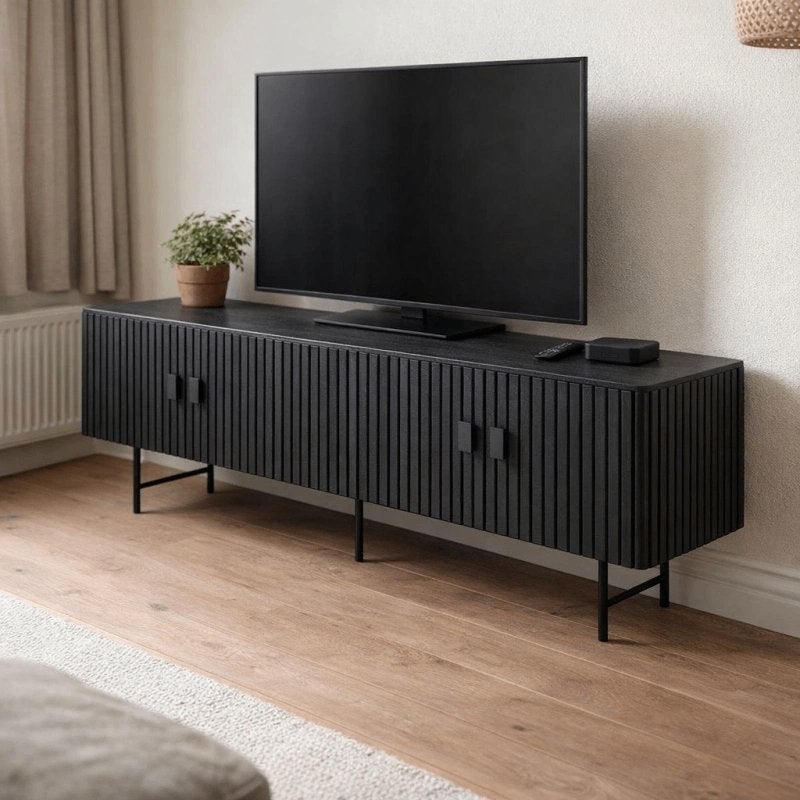 Eleonora Remi tv-meubel zwart, mangohout, 170 cm, Huis en Inrichting, 150 tot 200 cm, Nieuw, Ophalen of Verzenden, Minder dan 100 cm