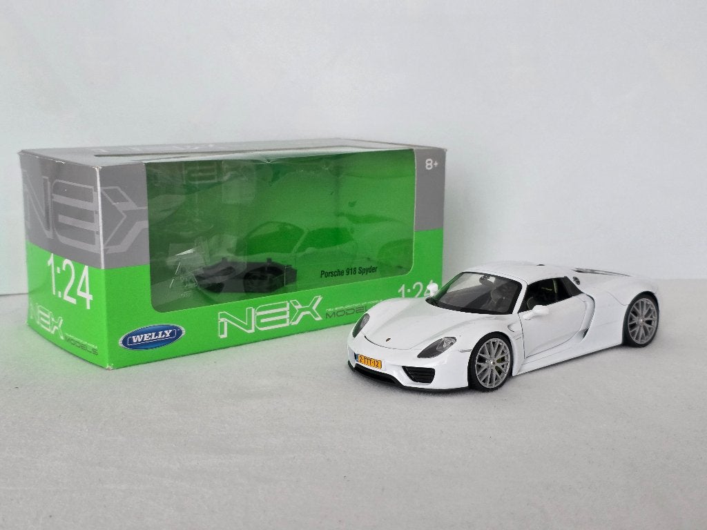 1:24 modelauto Porsche 918 Welly wit als nieuw met doos, Ophalen of Verzenden, Zo goed als nieuw, Auto, Welly