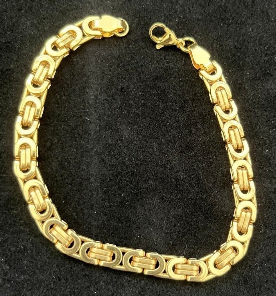 Goud Vergulde Platte Brede Koningsschakel Armband 22 cm, Ophalen of Verzenden, Nieuw, Goud, Overige materialen