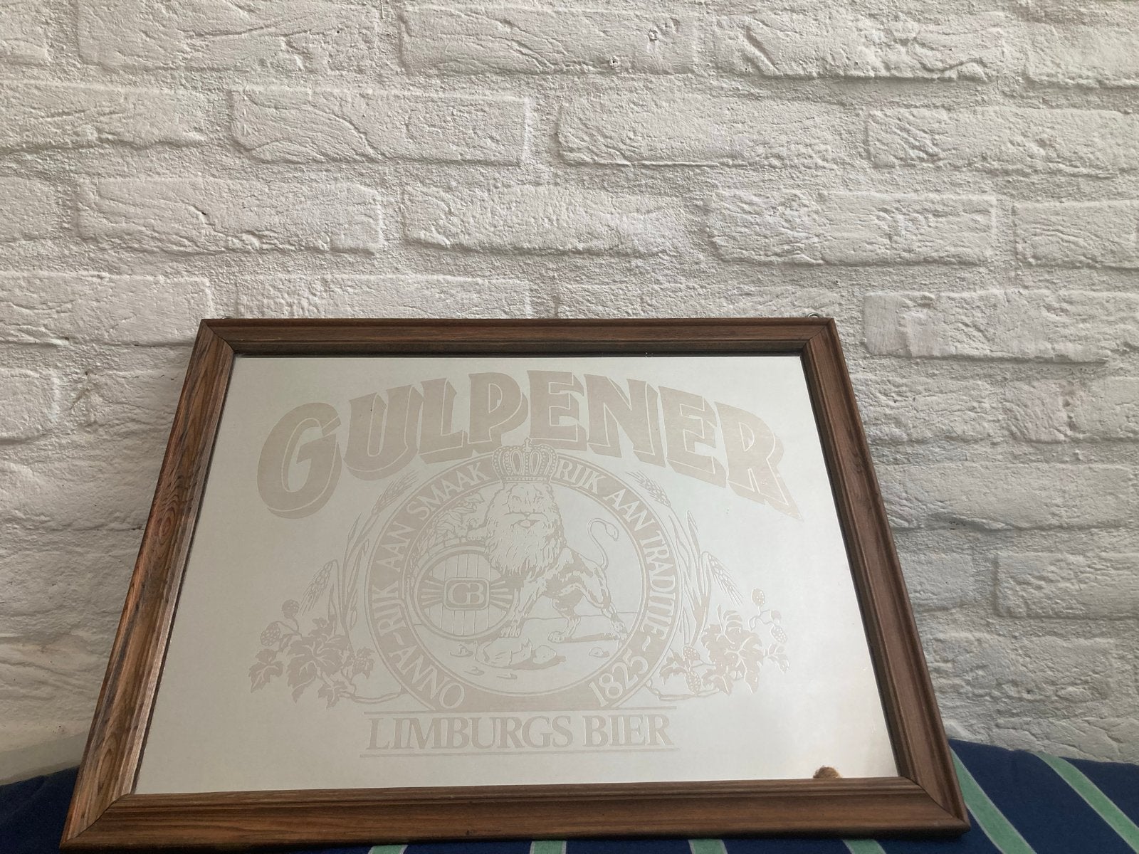 Vintage Gulpener spiegel - Limburgs Bier - 44x34cm, Ophalen, Minder dan 50 cm, Gebruikt, Minder dan 100 cm