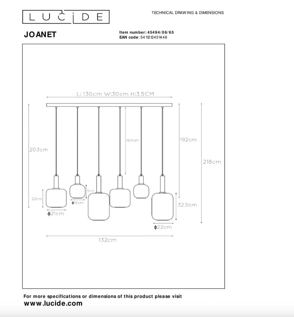 Lucide JOANET Cluster Hanglamp - 6xE27 | Van €471,95, nu, Huis en Inrichting, Lampen | Hanglampen, Nieuw, Lucide, Ophalen of Verzenden