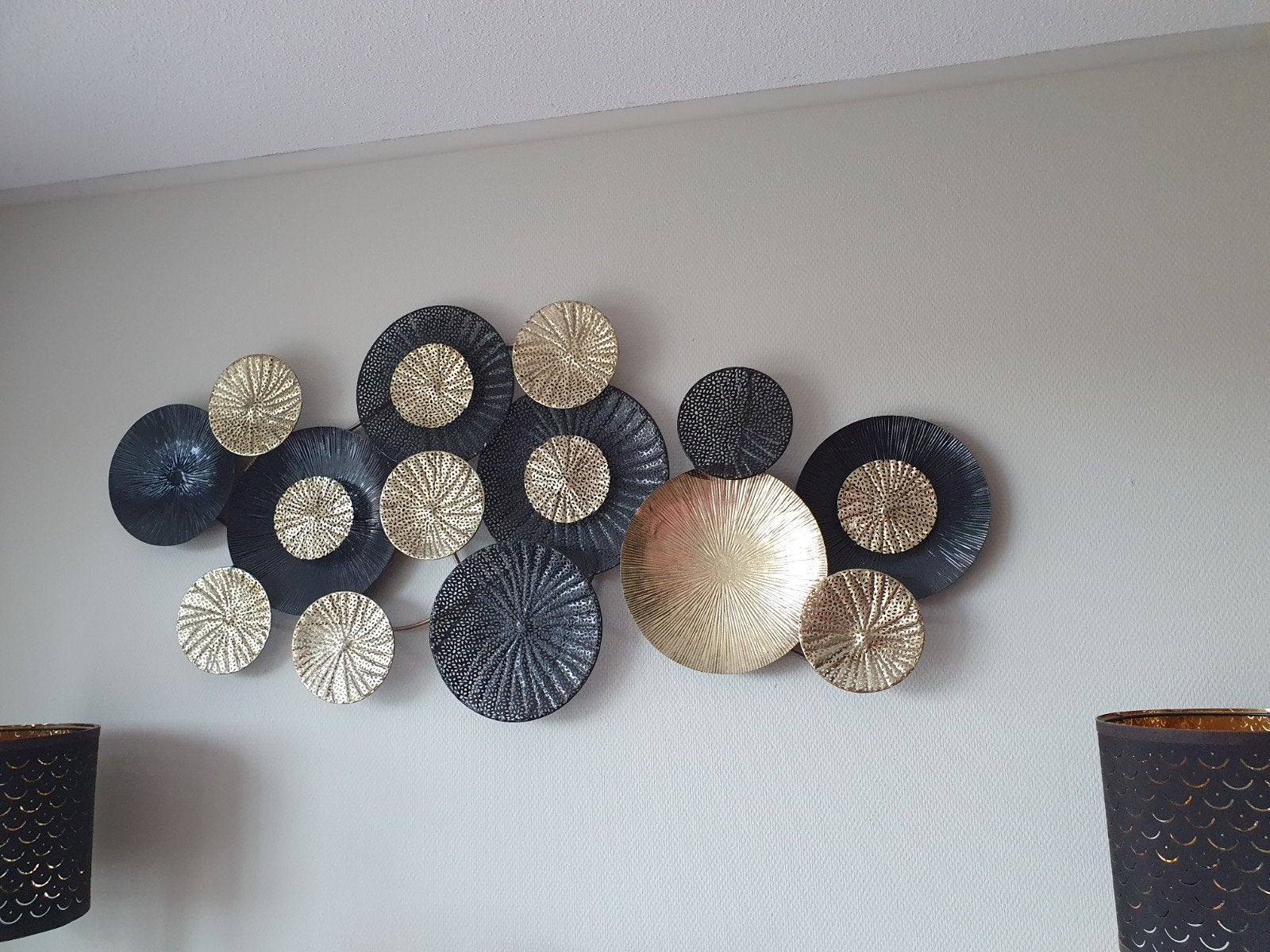 Moderne Wanddecoratie Metaal Zwart Goud Cirkels, Metaal, Wandsculptuur, Meerkleurig, Ophalen of Verzenden