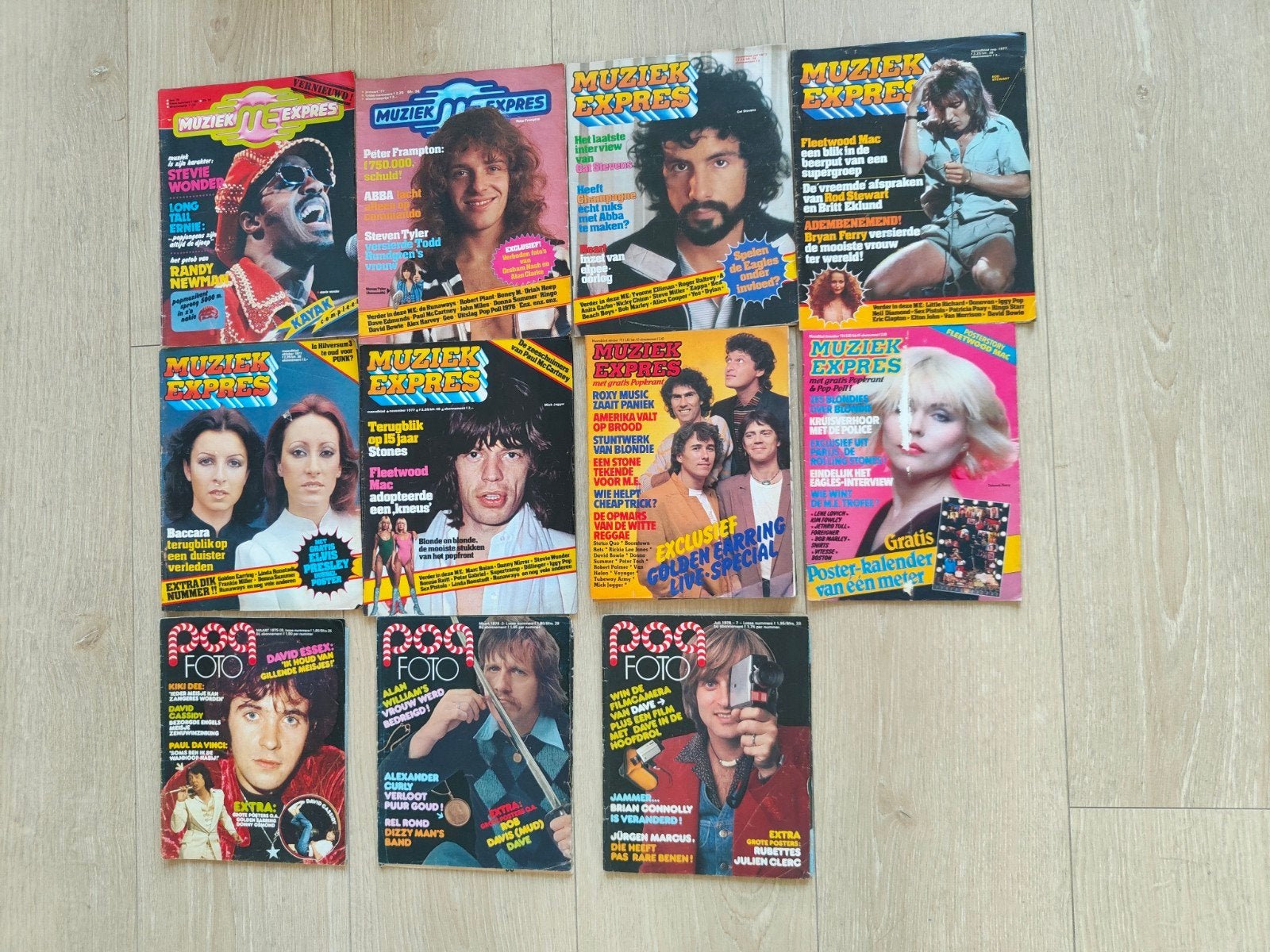 Muziek Expres en Popfoto 1975-1979. 11 bladen, Ophalen of Verzenden, 1960 tot 1980, Tijdschrift