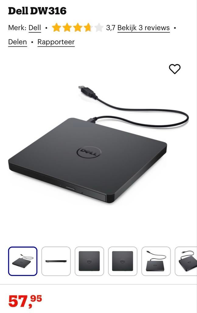 Dell DW316 Externe USB DVD-speler/brander, Computers en Software, Optische drives, Dvd, Zo goed als nieuw, Extern, MacOS
