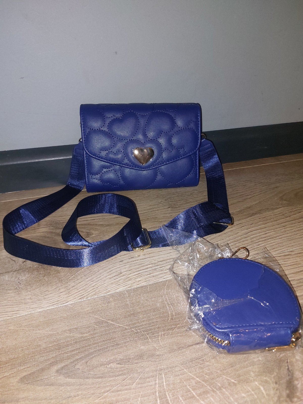 Blauw/Paarse Handtas met Hartjes Patroon & Portemonnee, Ophalen of Verzenden, Nieuw, Overige kleuren, Handtas