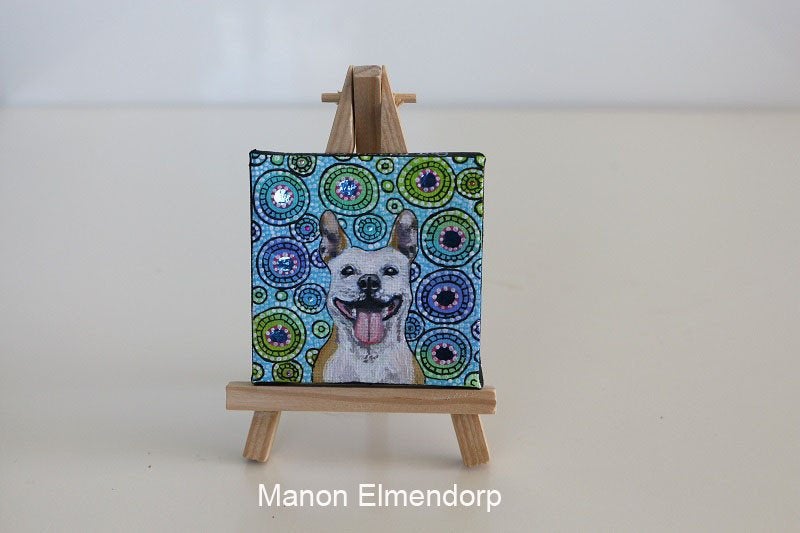 Uniek Handgeschilderd Schilderijtje incl Ezeltje Hond, Acrylverf, Gelakt/vernis, Ophalen of Verzenden, Dieren