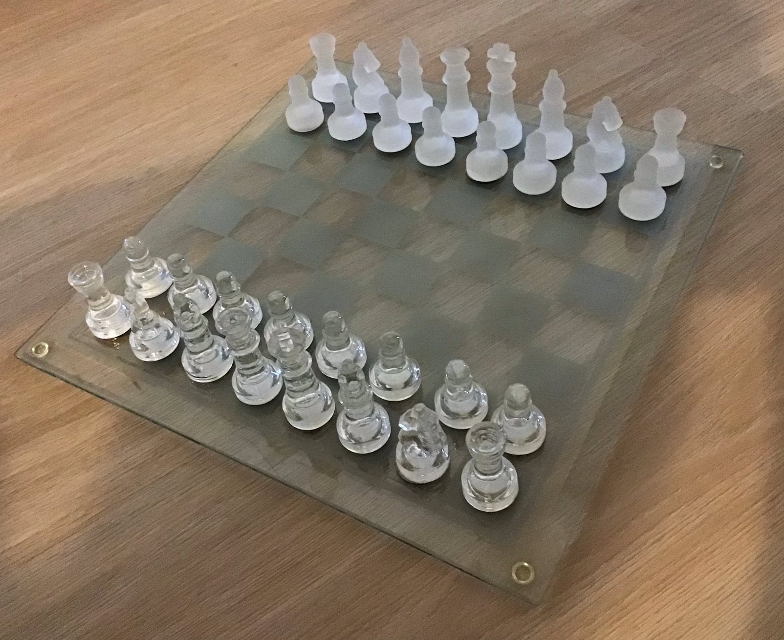 Glazen schaakbord 35 x 35 cm met glazen schaakstukken, Een of twee spelers, Ophalen of Verzenden, Zo goed als nieuw