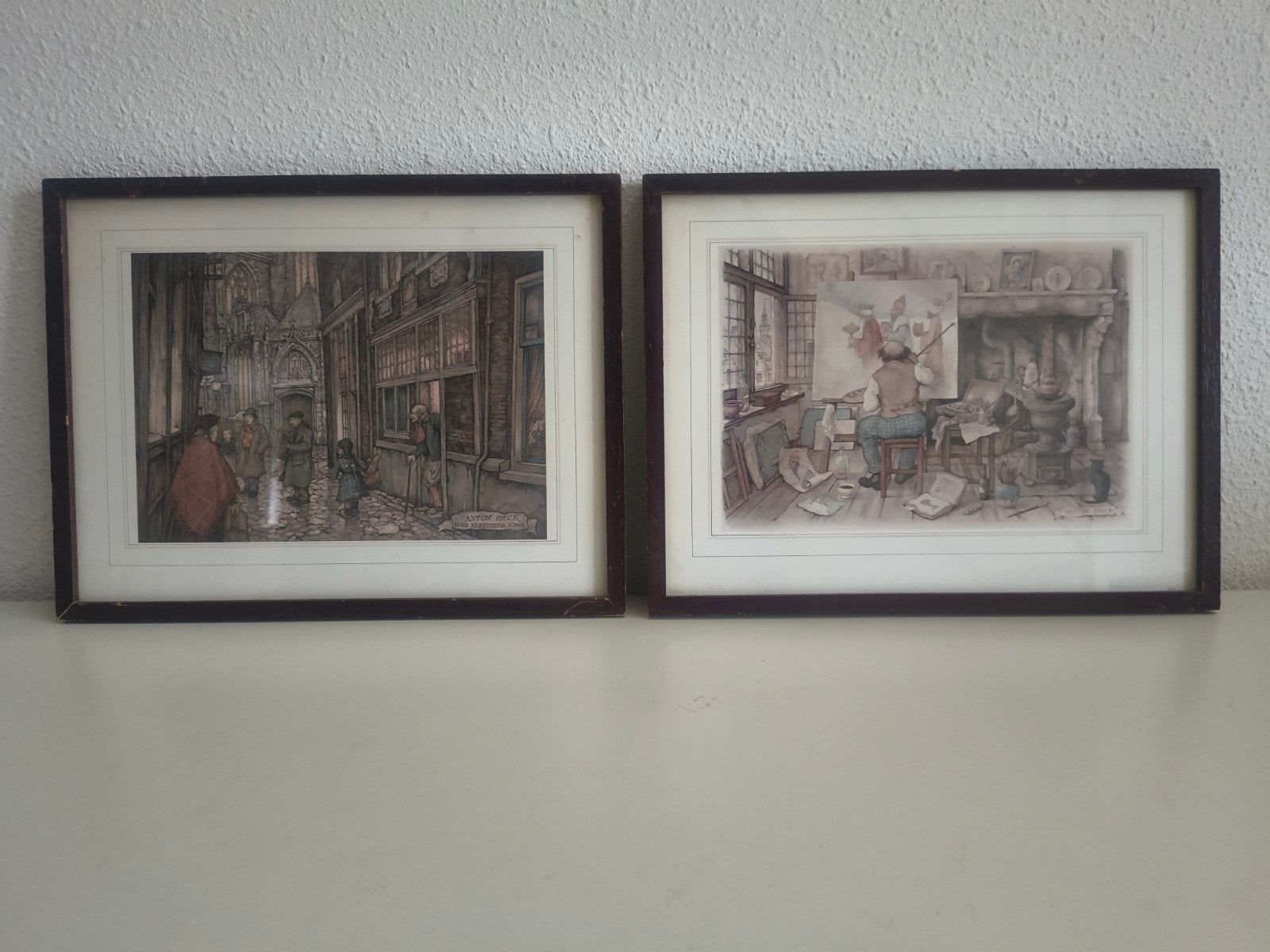 Anton Pieck Prenten: Enge Kerksteeg & De Schilder, Antiek en Kunst, Dagelijks leven, 1950 - 1999, 31 cm, 24 cm