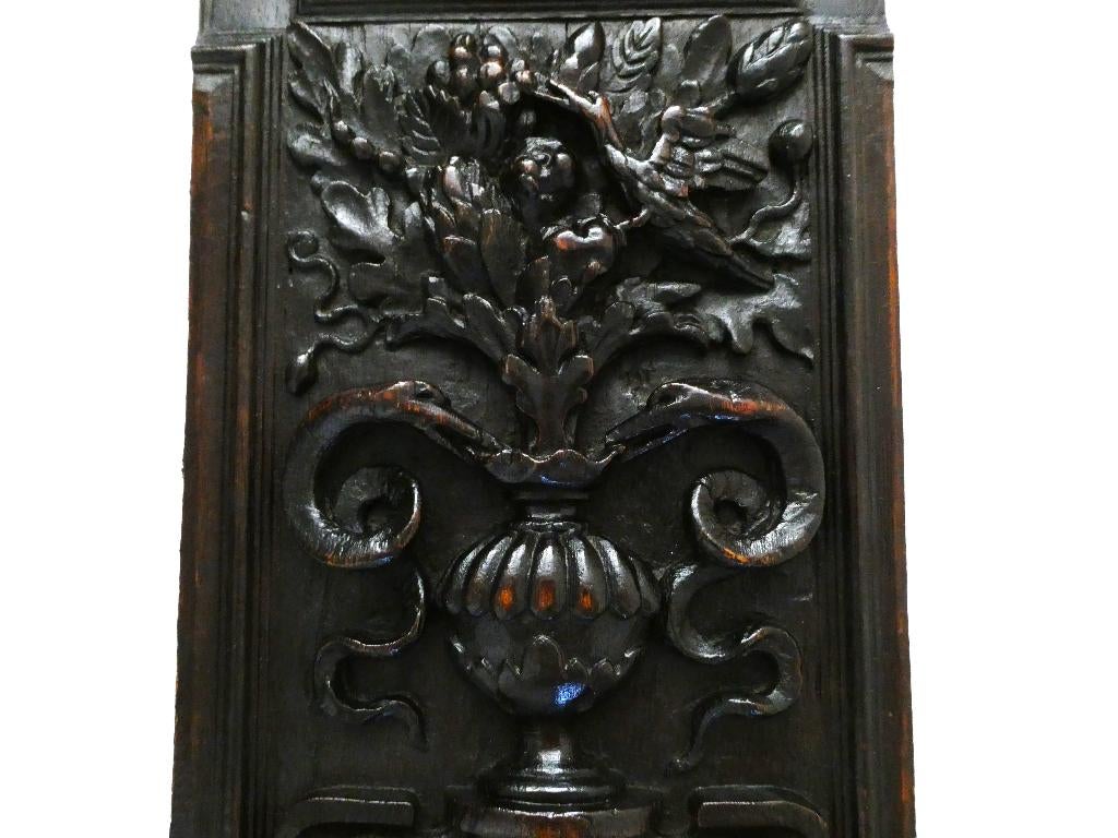 Decoratief paneel houtgesneden met vaas 2 slangen en vogel, Ophalen of Verzenden
