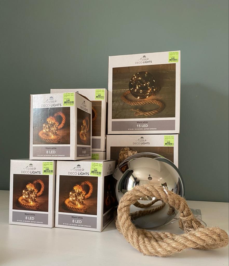 Kerstballen met verlichting op batterijen (2xL, 3xM, 3xS), Huis en Inrichting, Woonaccessoires | Overige, Nieuw, Glas, Meerkleurig