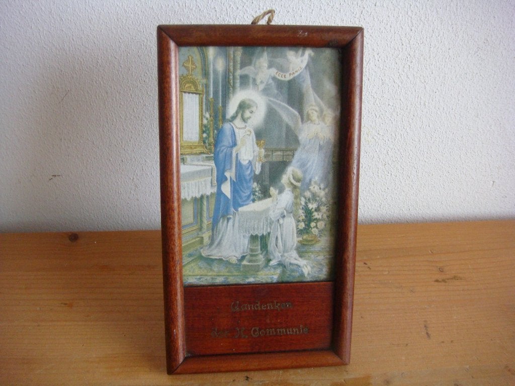 Mooi ouderwets (communie) (foto) lijstje, Ophalen of Verzenden, Zo goed als nieuw, Overige typen, Christendom | Katholiek