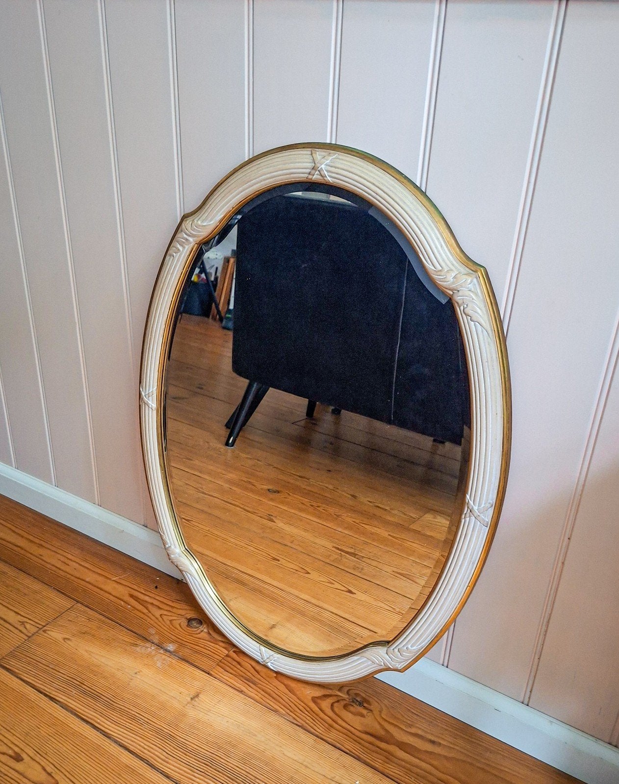 Vintage DeKnudt spiegel met facet geslepen glas, Antiek en Kunst, Ophalen of Verzenden, Ovaal, 50 tot 100 cm, Minder dan 100 cm