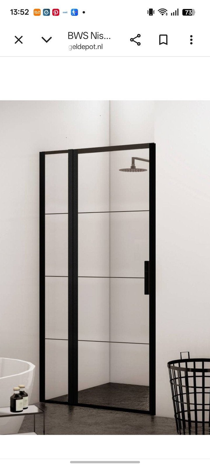 Douchewand/deur zwart 90x200cm 8mm glas, Ophalen, Nieuw, Glas, Douche
