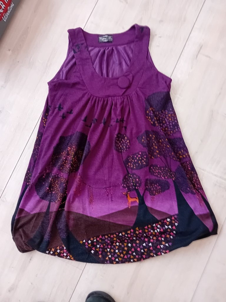 Ballon tuniek paars bos afbeelding / one size / vintage, Ophalen of Verzenden, Zo goed als nieuw, Maat 38/40 (M), Paars