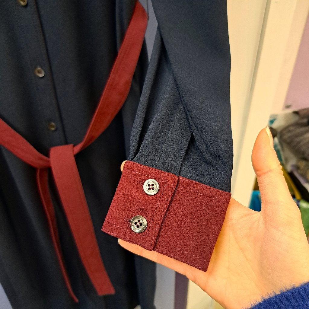 Aspesi midi jurk als nieuw donkerblauw roestbruin 38 M 47491, Kleding | Dames, Jurken, Maat 38/40 (M), Aspesi, Aspesi, Blauw