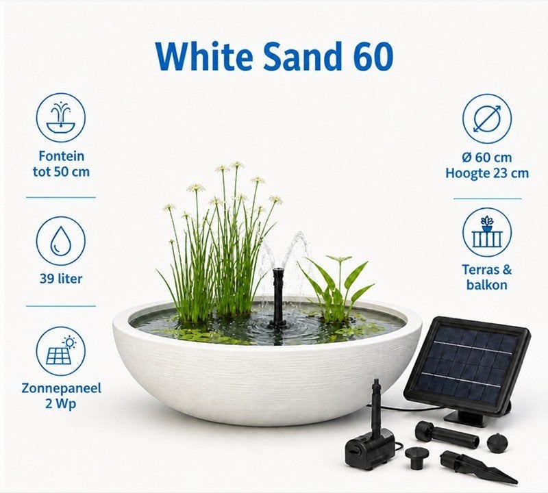 Minivijver waterschaal met solar fonteintje, Tuin en Terras, Kunststof, Minder dan 30 cm, Rond, Nieuw