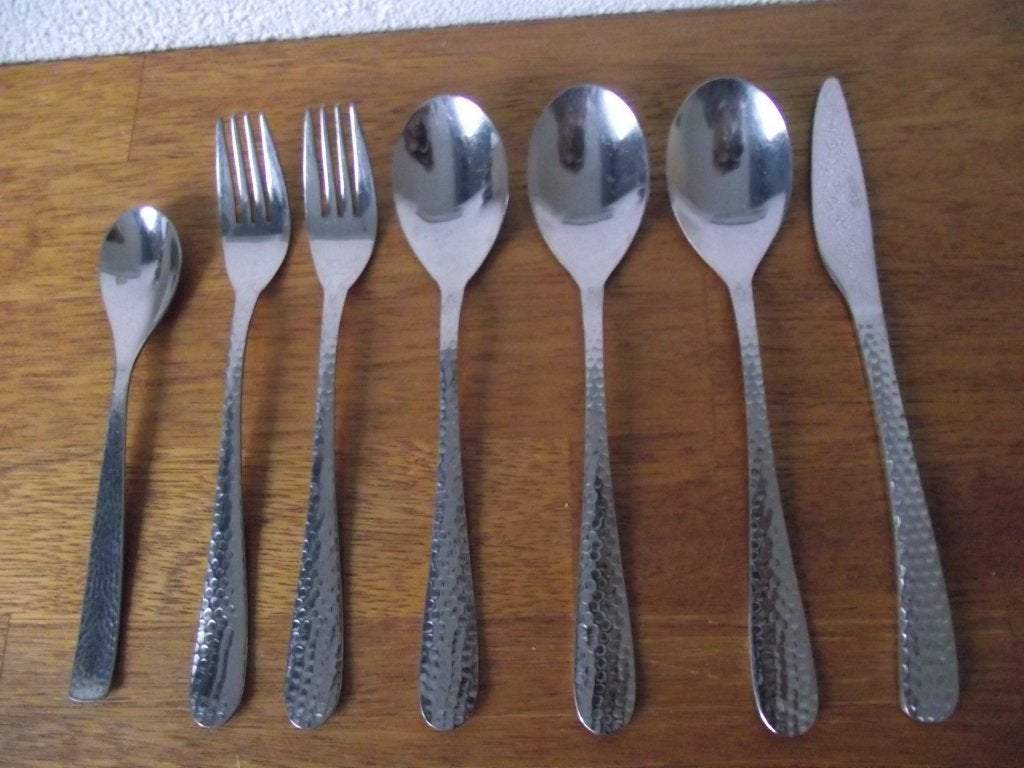 9x RVS hamerslag bestek 7x Sola 2x Drache Rocroni per stuk, Antiek en Kunst, Ophalen of Verzenden