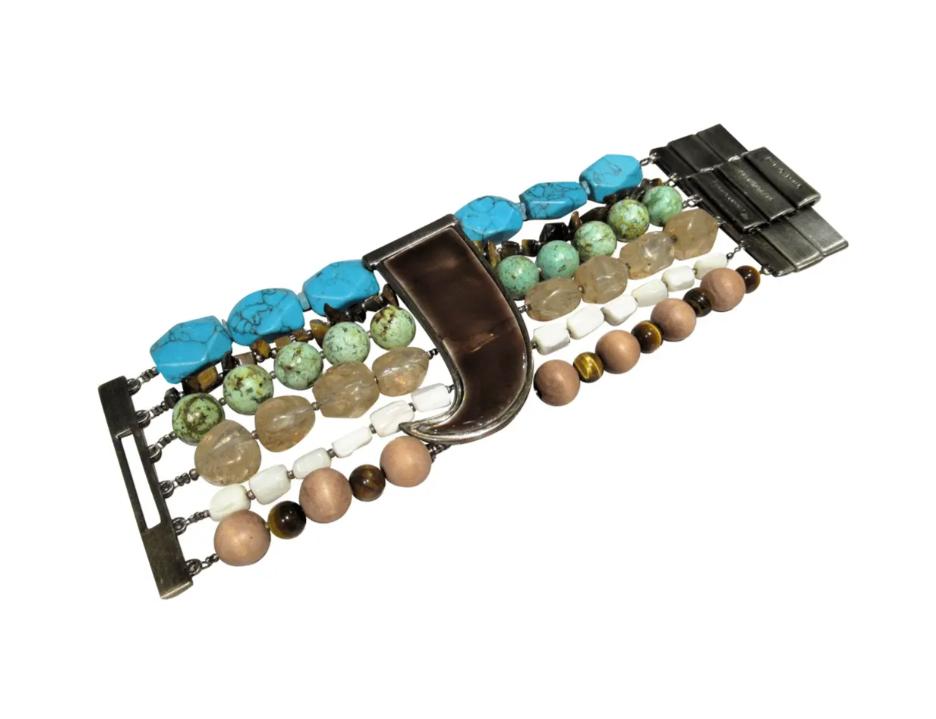 Nieuwe Dyrberg/Kern armband met tijgeroog en turquoise, Sieraden, Tassen en Uiterlijk, Armbanden, Verzenden, Nieuw, Blauw, Overige materialen
