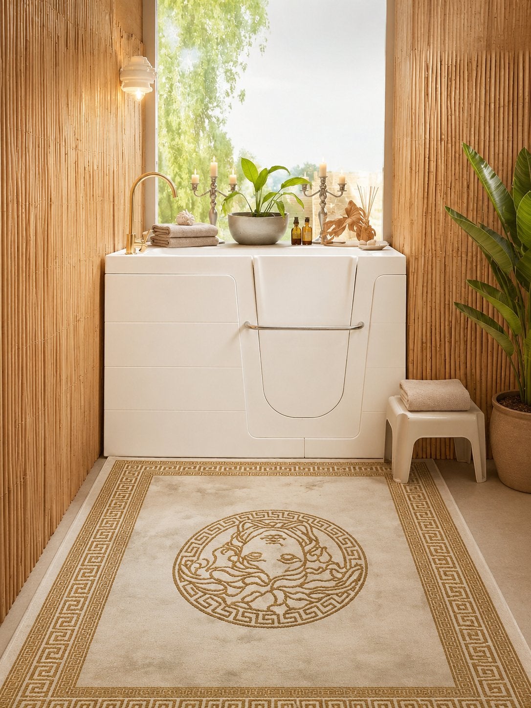 Versace Medusa Vloerkleed - Luxe Design voor uw Interieur, Ophalen, 100 tot 150 cm, Beige, Zo goed als nieuw
